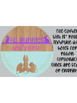 Σετ των 2 Intra απο ξύλο plywood 3mm-4mm πάχος All Bunnies Welcome Door Round  Δίασταση 30x20 cm INTRAFABR-28070606