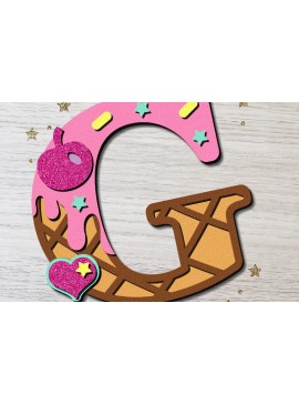 Intra απο ξύλο plywood 3mm-4mm πάχος Παγωτό Alphabet 3D Δίασταση 30x20 cm INTRAFABR-80637427