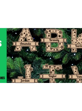 Σετ των 3 Intra απο ξύλο plywood 3mm-4mm πάχος λέιζερ για Χριστουγεννιάτικα στολίδια αλφάβητου Δίασταση 8x8 cm INTRAFABR-20605613