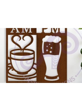 Σετ των 3 Intra απο ξύλο plywood 3mm-4mm πάχος Επιτοίχια πινακίδα AM PM Coffee and Beer, Δίασταση 10x10 cm INTRAFABR-121470215