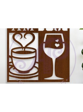 Σετ των 3 Intra απο ξύλο plywood 3mm-4mm πάχος Επιτοίχια πινακίδα AM PM Coffee and Wine, Δίασταση 10x10 cm INTRAFABR-122229510