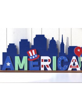 Σετ των 3 Intra απο ξύλο plywood 3mm-4mm πάχος America Skyline 4 Ιουλίου Δίασταση 8x8 cm INTRAFABR-123614267