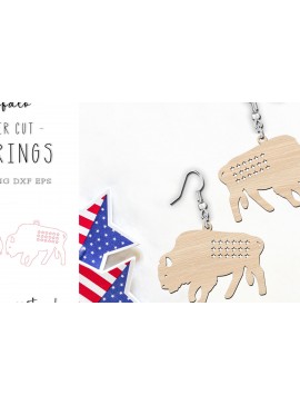 Σετ των 3 Intra απο ξύλο plywood 3mm-4mm πάχος American Buffalo Animal Earrings Δίασταση 1x1 cm INTRAFABR-120031071