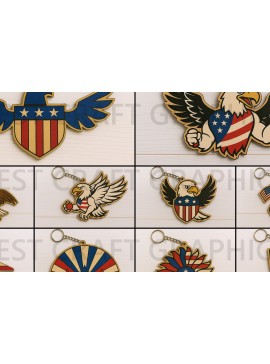 Σετ των 3 Intra απο ξύλο plywood 3mm-4mm πάχος Μπρελόκ American Eagle Δίασταση 4x4 cm INTRAFABR-122667864