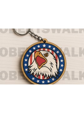 Σετ των 3 Intra απο ξύλο plywood 3mm-4mm πάχος Μπρελόκ American Eagle Round Δίασταση 6x6 cm INTRAFABR-122600656