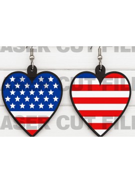 Σετ των 3 Intra απο ξύλο plywood 3mm-4mm πάχος Σκουλαρίκια καρδιάς American Flag Δίασταση 3x3 cm INTRAFABR-122673541