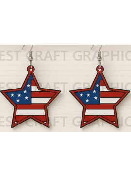 Σετ των 3 Intra απο ξύλο plywood 3mm-4mm πάχος Σκουλαρίκια American Flag Star Δίασταση 3x3 cm INTRAFABR-122737630