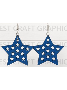 Σετ των 3 Intra απο ξύλο plywood 3mm-4mm πάχος American Star Drop Earrings Δίασταση 3x3 cm INTRAFABR-122654870