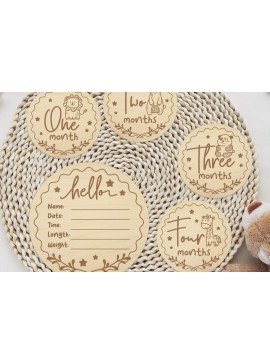 Σετ των 2 Intra απο ξύλο plywood 3mm-4mm πάχος Animal Baby Monthly Milestones Δίασταση 15x15 cm INTRAFABR-112455784