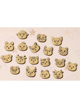 Σετ των 3 Intra απο ξύλο plywood 3mm-4mm πάχος με κουμπιά προσώπου ζώων Δίασταση 4x4 cm INTRAFABR-118438285