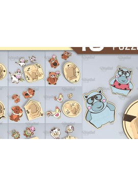 Σετ των 2 Intra απο ξύλο plywood 3mm-4mm πάχος κοπής με λέιζερ για οικογένεια παζλ ζώων Δίασταση 30x20 cm INTRAFABR-108437848