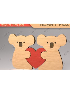 Σετ των 2 Intra απο ξύλο plywood 3mm-4mm πάχος Animal Heart Puzzle . Koala Δίασταση 15x15 cm INTRAFABR-85983557