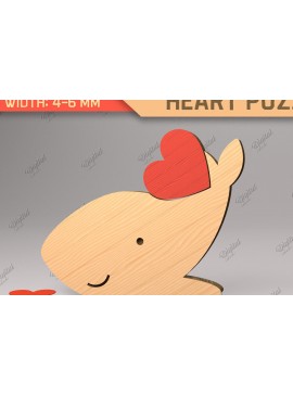 Σετ των 2 Intra απο ξύλο plywood 3mm-4mm πάχος Animal Heart Puzzle . Φάλαινα Δίασταση 15x15 cm INTRAFABR-85983816