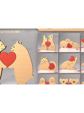 Σετ των 2 Intra απο ξύλο plywood 3mm-4mm πάχος παζλ Animal Heart Δίασταση 15x15 cm INTRAFABR-85986539