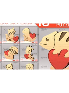 Σετ των 3 Intra απο ξύλο plywood 3mm-4mm πάχος κοπής με λέιζερ παζλ με καρδιά ζώων Δίασταση 6x6 cm INTRAFABR-97721643