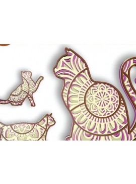 Σετ των 2 Intra απο ξύλο plywood 3mm-4mm πάχος Ζώο Mandala CATS , 4 στρώσεων Δίασταση 30x30 cm INTRAFABR-31684465