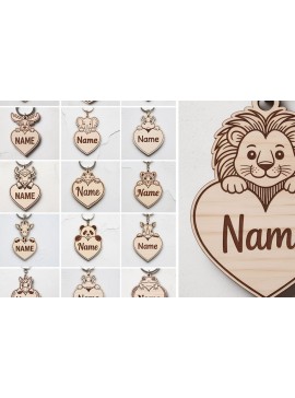 Σετ των 3 Intra απο ξύλο plywood 3mm-4mm πάχος Mega Keychain με όνομα ζώου Δίασταση 6x6 cm INTRAFABR-122896174