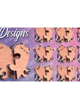 Σετ των 3 Intra απο ξύλο plywood 3mm-4mm πάχος Σχέδιο κοπής με λέιζερ Μπρελόκ Ζευγάρι Ζώων Δίασταση 6x6 cm INTRAFABR-82392325