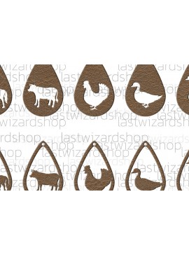 Σετ των 3 Intra απο ξύλο plywood 3mm-4mm πάχος Animals Earrings , Farm Earrings Δίασταση 3x3 cm INTRAFABR-25328616