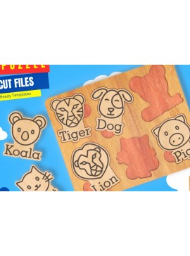 Σετ των 2 Intra απο ξύλο plywood 3mm-4mm πάχος Animals Kids Puzzle | | Δίασταση 20x20 cm INTRAFABR-84632670