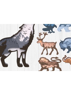 Σετ των 2 Intra απο ξύλο plywood 3mm-4mm πάχος Animals Layered Art Δίασταση 30x20 cm INTRAFABR-113183180