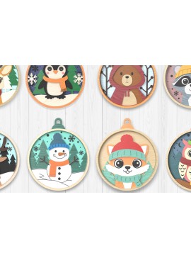 Σετ των 3 Intra απο ξύλο plywood 3mm-4mm πάχος κοπής με λέιζερ Χειμερινό στολίδι Animals Δίασταση 8x8 cm INTRAFABR-106511950