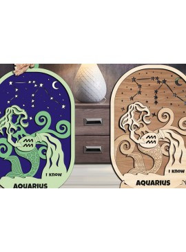 Σετ των 3 Intra απο ξύλο plywood 3mm-4mm πάχος Διακόσμηση σπιτιού Aquarius Zodiac Constellation Δίασταση 3x3 cm INTRAFABR-105821442