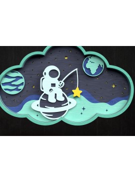 Σετ των 3 Intra απο ξύλο plywood 3mm-4mm πάχος Astronaut Fishing for Stars Layered Δίασταση 8x8 cm INTRAFABR-121273419