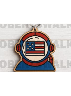 Σετ των 3 Intra απο ξύλο plywood 3mm-4mm πάχος Μπρελόκ με λέιζερ Flag Astronaut Δίασταση 6x6 cm INTRAFABR-122399522