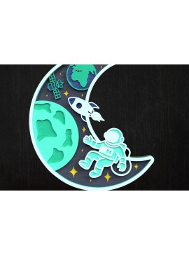 Σετ των 3 Intra απο ξύλο plywood 3mm-4mm πάχος Ο αστροναύτης στο φεγγάρι με στρώματα Δίασταση 8x8 cm INTRAFABR-121273623