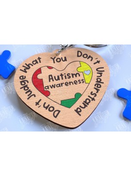 Σετ των 3 Intra απο ξύλο plywood 3mm-4mm πάχος Μπρελόκ Ευαισθητοποίησης για τον Αυτισμό | Σημάδι αυτισμού Δίασταση 6x6 cm INTRAFABR-113927142