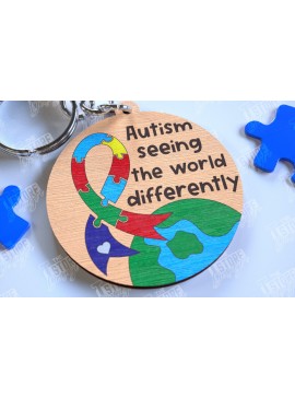 Σετ των 3 Intra απο ξύλο plywood 3mm-4mm πάχος Μπρελόκ Ευαισθητοποίησης για τον Αυτισμό | Σημάδι αυτισμού Δίασταση 6x6 cm INTRAFABR-113927152