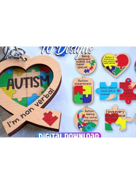 Σετ των 3 Intra απο ξύλο plywood 3mm-4mm πάχος Μπρελόκ Ευαισθητοποίησης για τον Αυτισμό | CNC Δίασταση 6x6 cm INTRAFABR-113927215