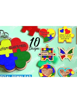 Σετ των 3 Intra απο ξύλο plywood 3mm-4mm πάχος  Keychain Autism Awareness Δίασταση 6x6 cm INTRAFABR-114806103