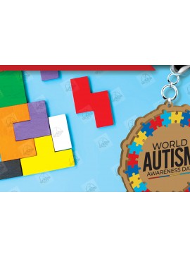 Σετ των 3 Intra απο ξύλο plywood 3mm-4mm πάχος Autism Awareness Keychain Δίασταση 6x6 cm INTRAFABR-116604610