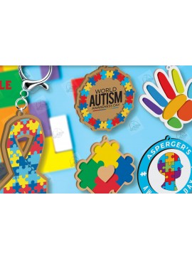 Σετ των 3 Intra απο ξύλο plywood 3mm-4mm πάχος Keychain Autism Awareness Δίασταση 6x6 cm INTRAFABR-116604769
