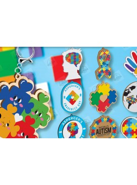 Σετ των 3 Intra απο ξύλο plywood 3mm-4mm πάχος Keychain Autism Awareness Δίασταση 6x6 cm INTRAFABR-116604898