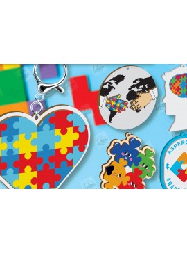 Σετ των 3 Intra απο ξύλο plywood 3mm-4mm πάχος Keychain Autism Awareness Δίασταση 6x6 cm INTRAFABR-116604744