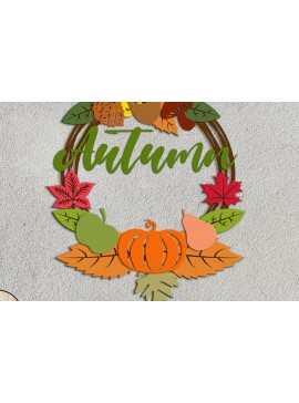 Intra απο ξύλο plywood 3mm-4mm πάχος Πρότυπο διακοσμητικό στεφάνι φθινοπώρου Δίασταση 30x20 cm INTRAFABR-106887472