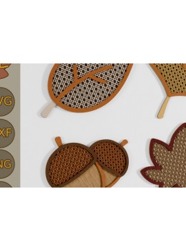 Σετ των 2 Intra απο ξύλο plywood 3mm-4mm πάχος Φθινοπωρινό Φθινοπωρινό Φύλλο Rattan Διακόσμηση με λέιζερ Δίασταση 15x15 cm INTRAFABR-107767086