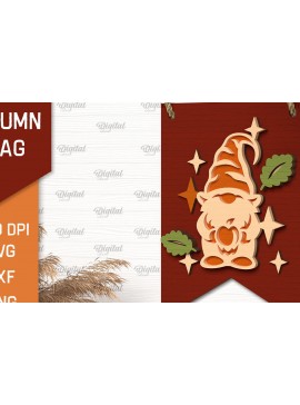 Σετ των 2 Intra απο ξύλο plywood 3mm-4mm πάχος Φθινοπωρινή Gnome. Φθινοπωρινή σημαία Δίασταση 30x20 cm INTRAFABR-102773356