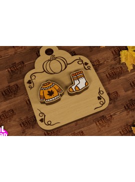 Σετ των 3 Intra απο ξύλο plywood 3mm-4mm πάχος Φθινοπωρινά καρφωτά σκουλαρίκια | Σχεδιασμός κοσμημάτων Δίασταση 3x3 cm INTRAFABR-104302089