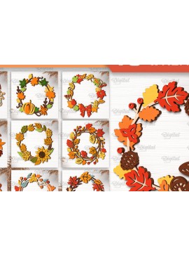 Σετ των 2 Intra απο ξύλο plywood 3mm-4mm πάχος Δέσμη κοπής με λέιζερ στεφάνια φθινοπώρου Δίασταση 30x20 cm INTRAFABR-102987445