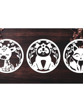 Σετ των 3 Intra απο ξύλο plywood 3mm-4mm πάχος Στρογγυλά κομμένα στολίδια Baby Animals Δίασταση 8x8 cm INTRAFABR-123618782