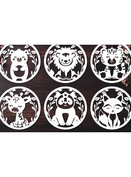 Σετ των 3 Intra απο ξύλο plywood 3mm-4mm πάχος Στρογγυλά κομμένα στολίδια Baby Animals Δίασταση 8x8 cm INTRAFABR-123618790