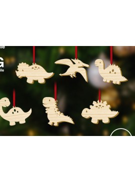 Σετ των 3 Intra απο ξύλο plywood 3mm-4mm πάχος Χριστουγεννιάτικων στολιδιών Baby Dinosaur Δίασταση 8x8 cm INTRAFABR-83801290