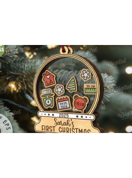 Σετ των 3 Intra απο ξύλο plywood 3mm-4mm πάχος Πρώτο χριστουγεννιάτικο στολίδι μωρού με λέιζερ Δίασταση 8x8 cm INTRAFABR-110675985