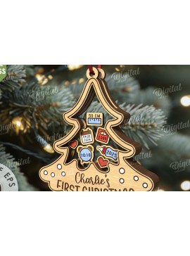 Σετ των 3 Intra απο ξύλο plywood 3mm-4mm πάχος Πρώτο χριστουγεννιάτικο στολίδι μωρού με λέιζερ Δίασταση 8x8 cm INTRAFABR-110676370