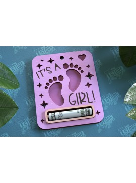 Σετ των 2 Intra απο ξύλο plywood 3mm-4mm πάχος Μωρό κορίτσι Χρηματική Κάρτα | Ευχετήρια κάρτα|CNC Δίασταση 10x20 cm INTRAFABR-97158394