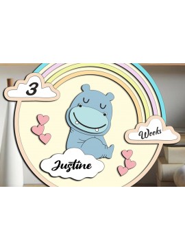 Σετ των 3 Intra απο ξύλο plywood 3mm-4mm πάχος Δώρο για νεογέννητο Baby Hippo Milestones Board Δίασταση 9x9 cm INTRAFABR-102609493